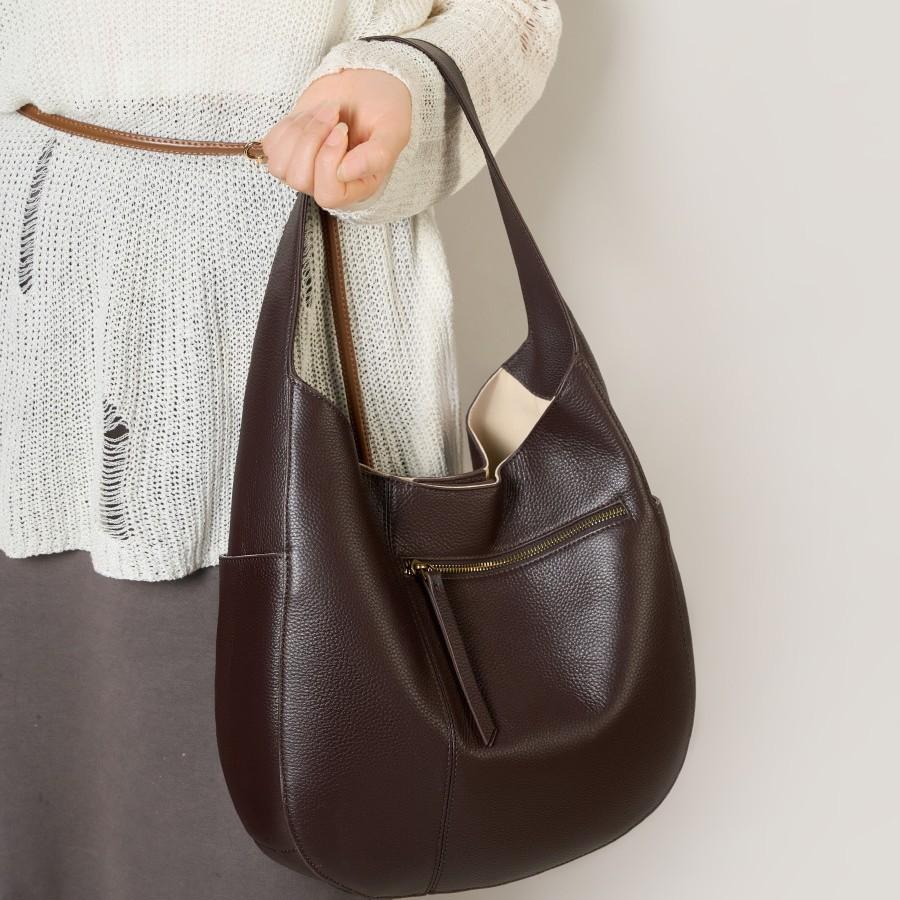 Cowhide Texture Tote Bag Large Capacity Simple Commuting Crescent Bag Shoulder Women's Bag