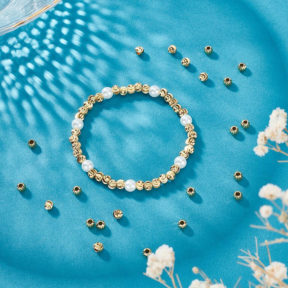 150Pcs Brass Spacer Beads, Long-Lasting Plated, Corrugated Round, Real 18K Gold Plated, 5x4mm, Hole: 2mm