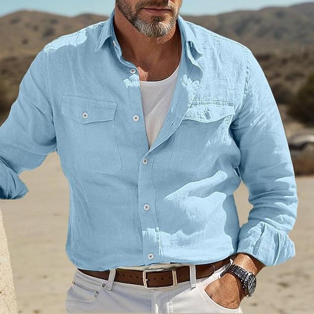 

Men s Casual Cotton Linen Shirts for Men Hawaiian Shirts Breathable Solid Color Basic Style Men Clothing 3XL