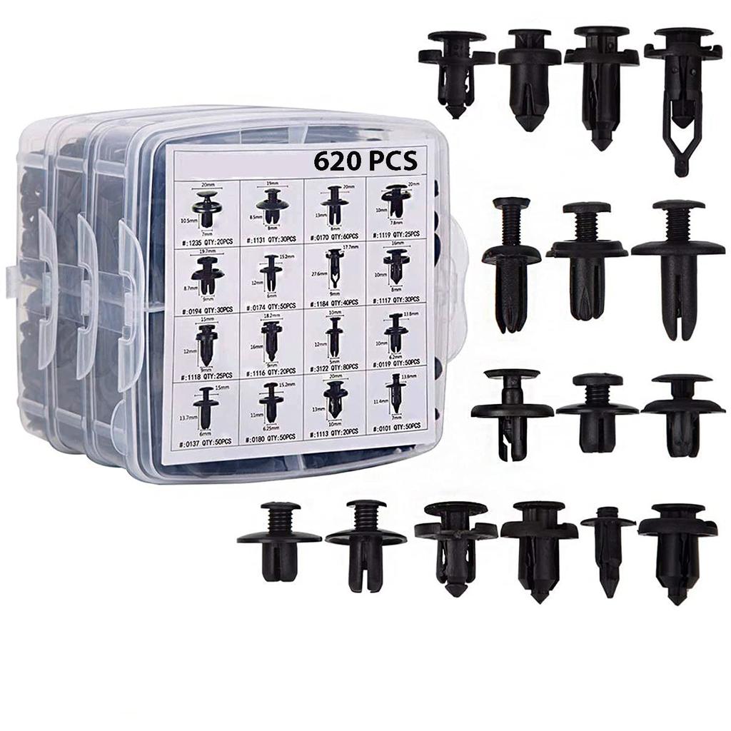 Autoam B10 Bumper Clips, Trim Clips, 620 Pcs, 16 Types, Universal Automotive Fenders, Plastic