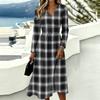 Women's Plaid Print Long Sleeve V-Neck Dress with Pockets for Casual Wear