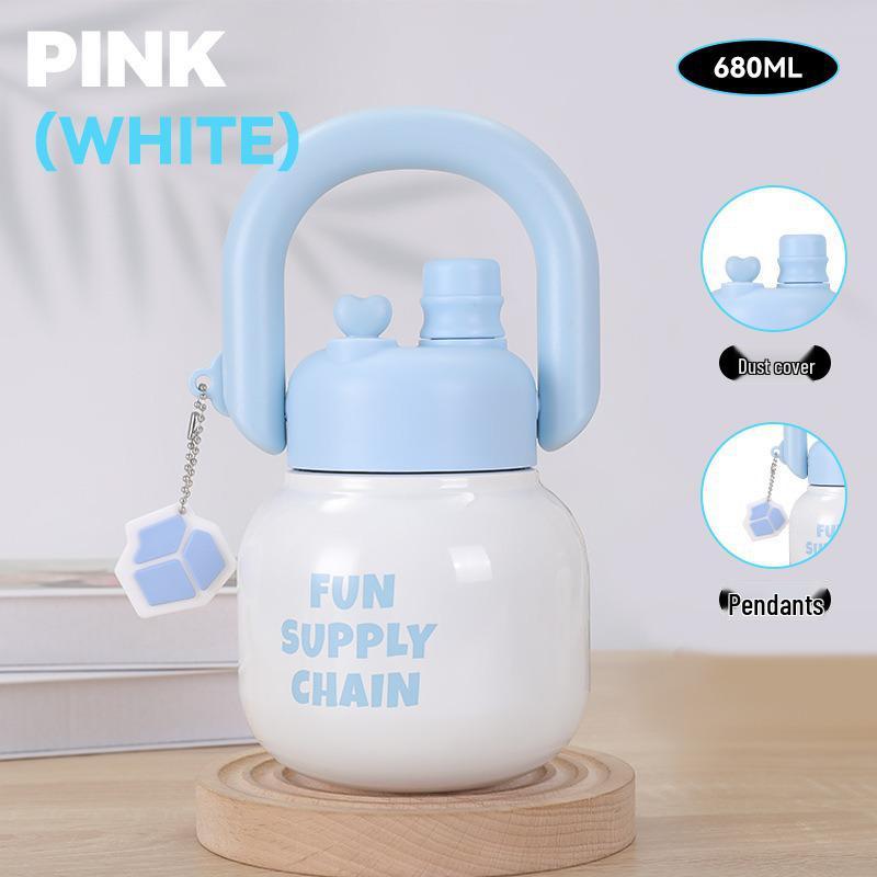 Big Belly Double Straw Water Bottle - Large Capacity Summer Cup for Girls