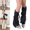 Women Harajuku Leg Warmer with Adjustable Drawstring Punk Flared Long Socks Grunge Baggy Loose Foot Cover Streetwear