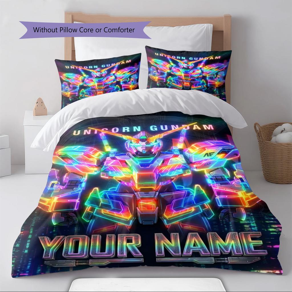 Name Custom Gundam Pattern Bedding Set Quilt Cover Pillowcase Home Decor Gift (1 * duvet cover + 2 * pillowcase, without core)
