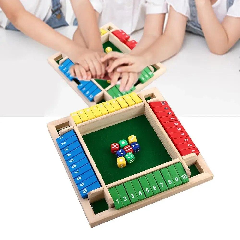 4 Player Wooden Shut The Box Dice Games Classics Close The Box Game for Adults Kids Family Classroom Home Party or Pub