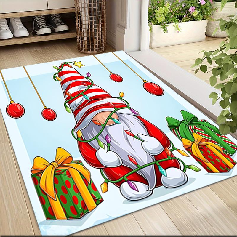 1Pc Gnome Christmas Tree Celebration Carpet Rug Soft Washable Antislip Home Living Room Sofa Mats Personalized Christmas Rug