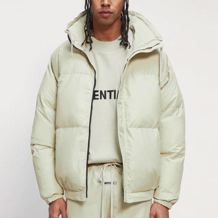 Fear of God Essentials FW20 Sage Short Solid Color Logo Zip-Up Stand Collar Warm Thick Drawstring Puffer Jacket Unisex Jacket 0202250500019012