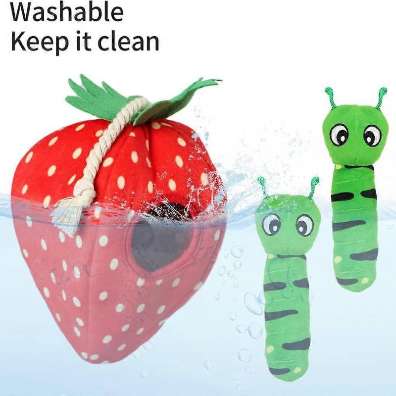 Interaktives Hundespielzeug, Versteckspiel-Hundespielzeug, quietschendes pädagogisches Plüsch-Haustierspielzeug, Erdbeeren
