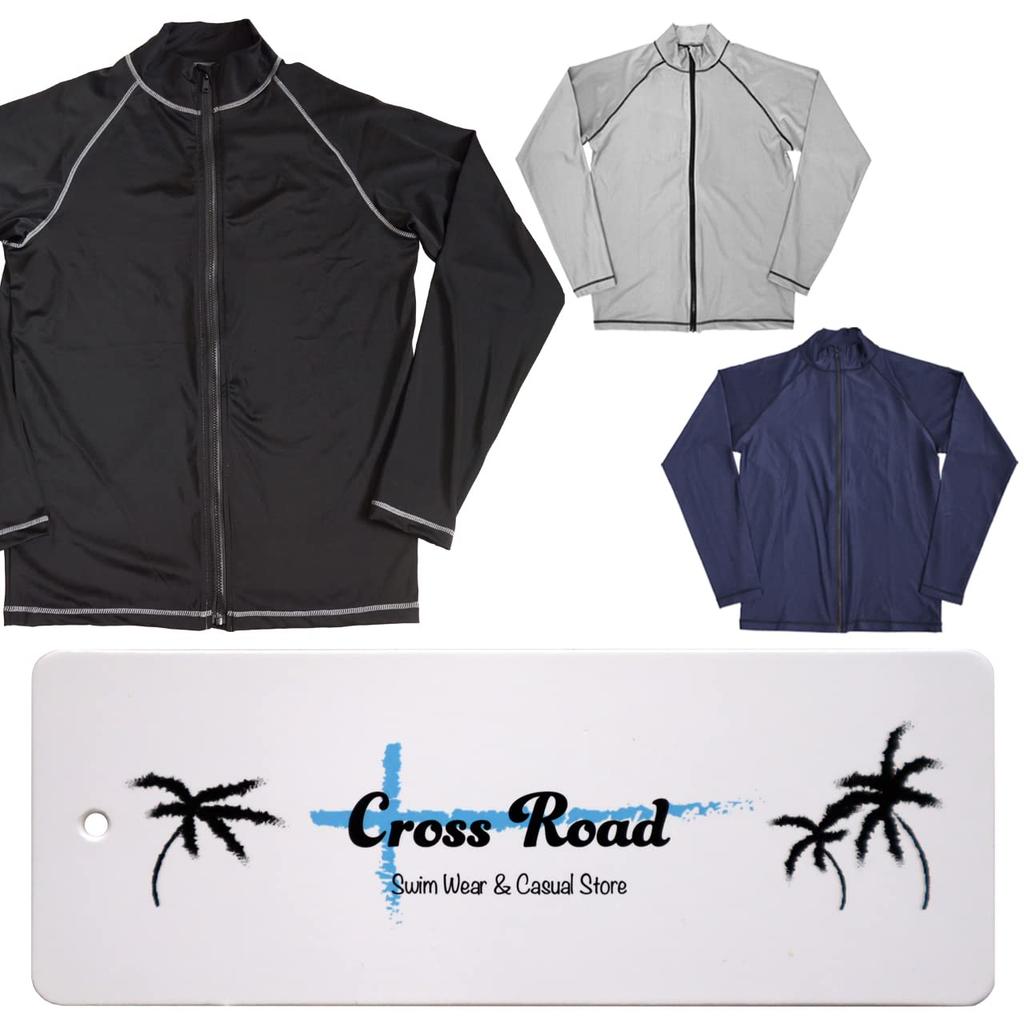 CROSSROAD Langarm Rash Guard für Herren mit durchgehendem Reißverschluss, UV-Schutz, Perfekt für Wassersport, Große Größen (kreuz-20) (L, Schwarz mit schwarzem Reißverschluss)