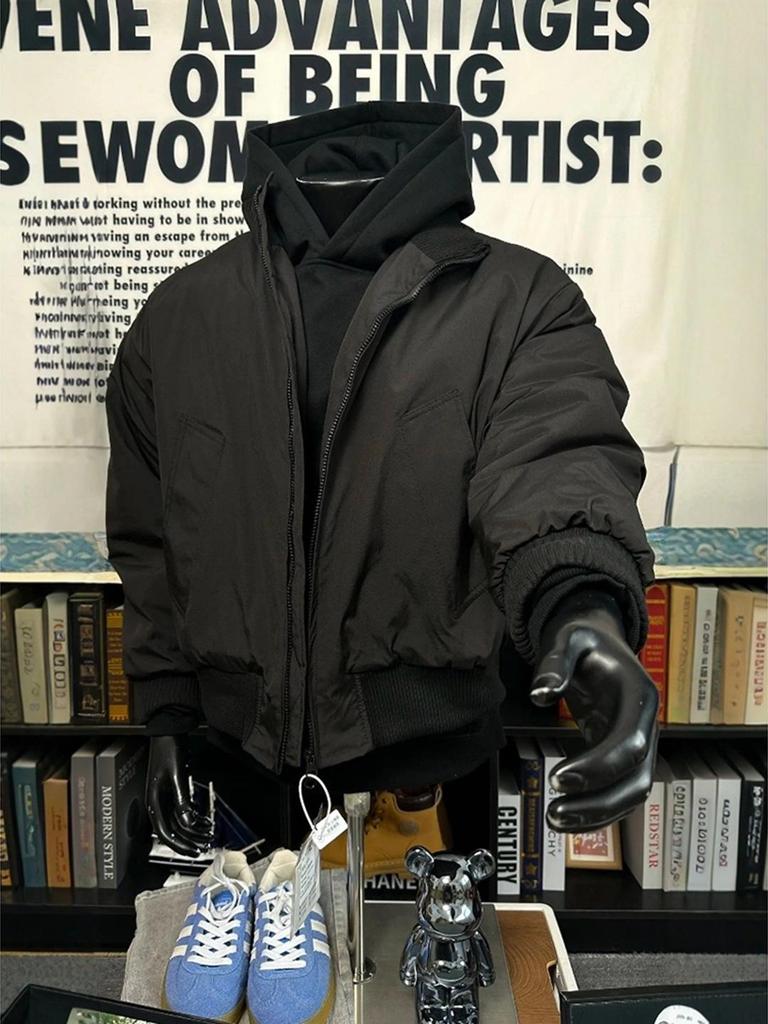 Herrar Amerikansk Stil Överdimensionerad Bomullsfodrad Vinter Pilotjacka med Tre-bevis Ståkrage