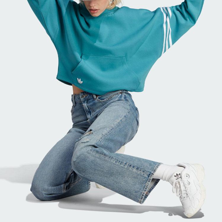 adidas Originals Adicolor Neuclassics Cropped Hoodie With Logo Stripes Women Tops Arctic-Blue IL6664