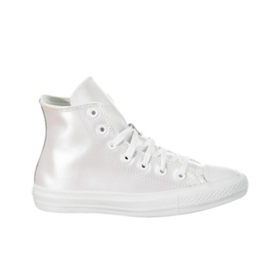 Converse Chuck Taylor All Star Iridescent Leather High-Top Skate Shoes Women Sneakers Silver 566094C