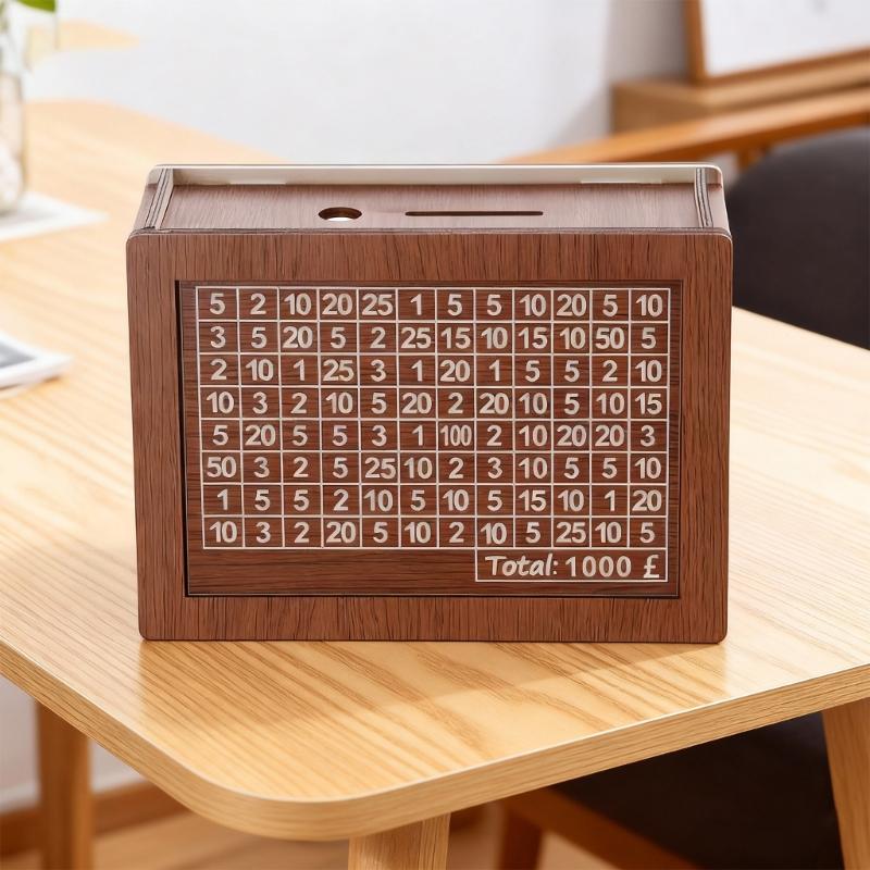Elegant Wooden Coin Storage Box Organiser With EU Number Display Function For Kids And Household Use