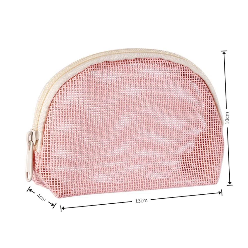 Portable Large Capacity Mesh Makeup Bag Solid Color Lightweight Cosmetic Organizer Bag Handheld Travel Makeup Pouch