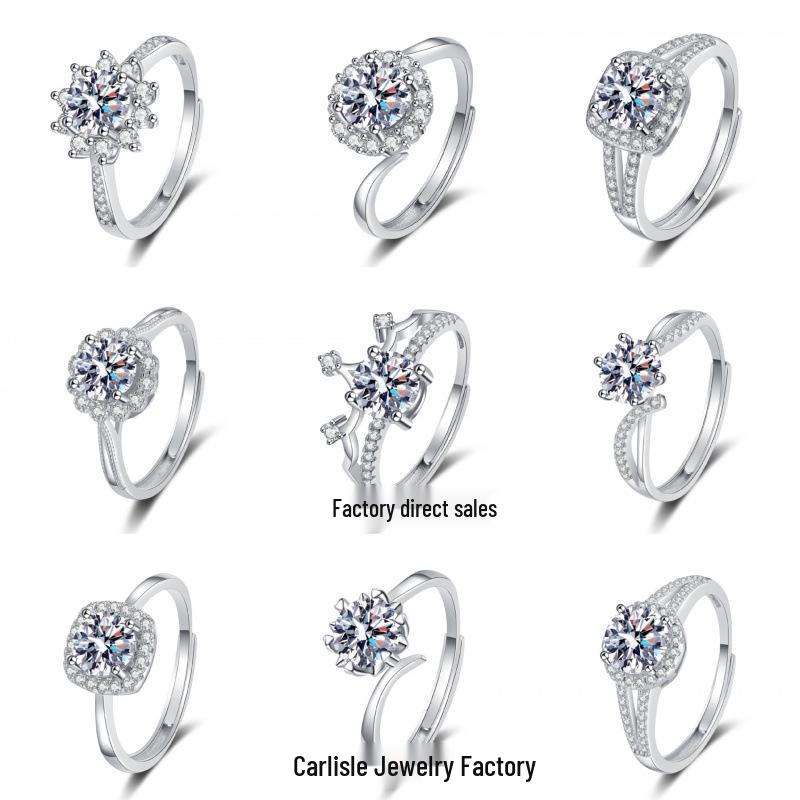 One Carat Six-Prong Moissanite Ring for Women - Internet Celebrity Style Live Broadcast Simulation