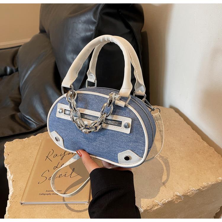 

Denim canvas bag women s fashion new trendy Korean chain small square bag niche texture handbag messenger bag синій