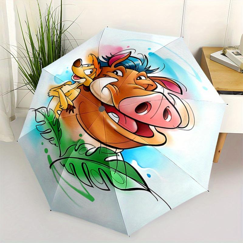 

1pc Timon & Pumbaa The Lion King Pattern Beautiful Looking Automatic Folding Cartoon Umbrella, 3 Folding, 8 Pole Frame Design, Durable and S