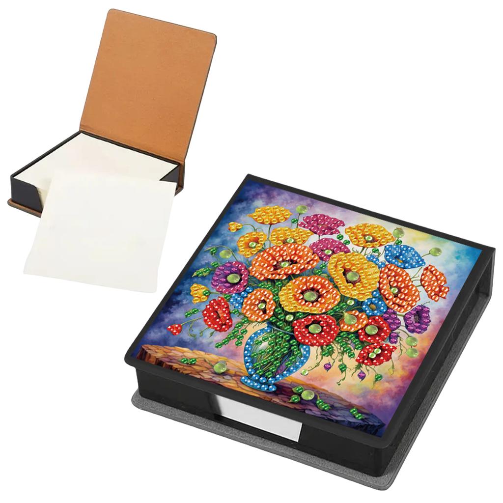 PU DIY Crystal Art Sticky Notes Holder with 160 Sheets Crystal Art Note Box for Home Office and School Supplies