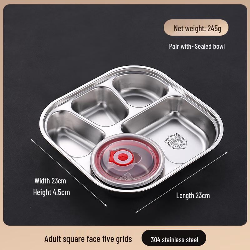 304 Stainless Steel 3-Compartment Meal Plate Set