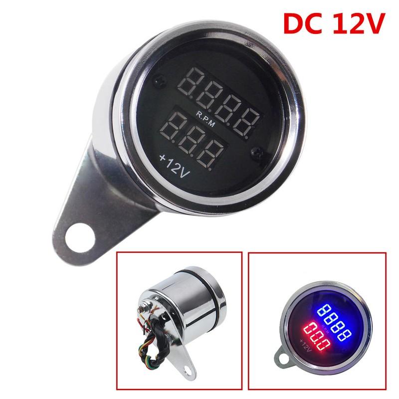 New Chrome Universal Motorcycle LED Digital PRM Tachometer Voltmeter Gauge Combo