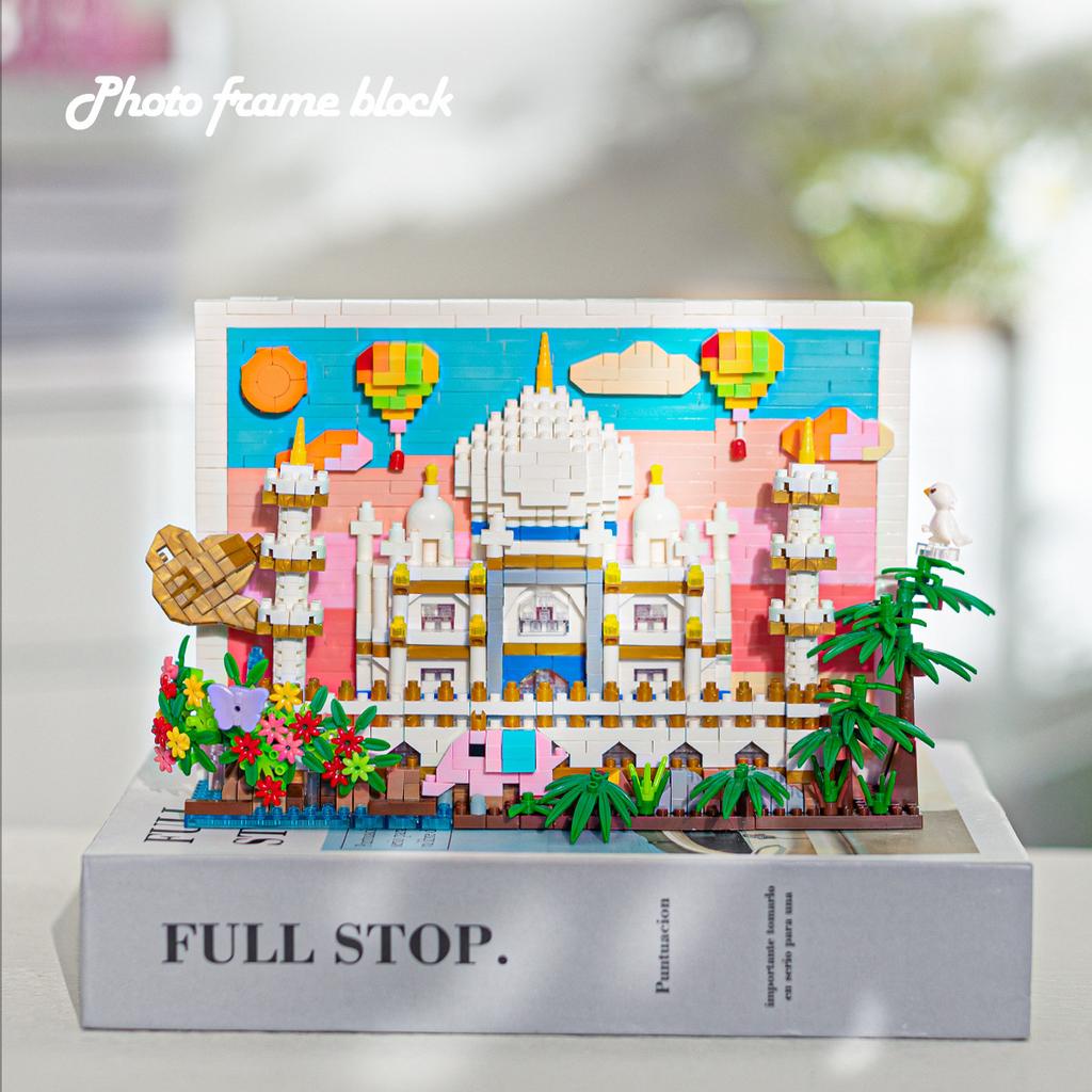 Small Blocks World Architecture Pink Castle 3D Diy Decoration Goods Beautiful Taj Mahal Brinquedos For Girl Plaything Kids Present