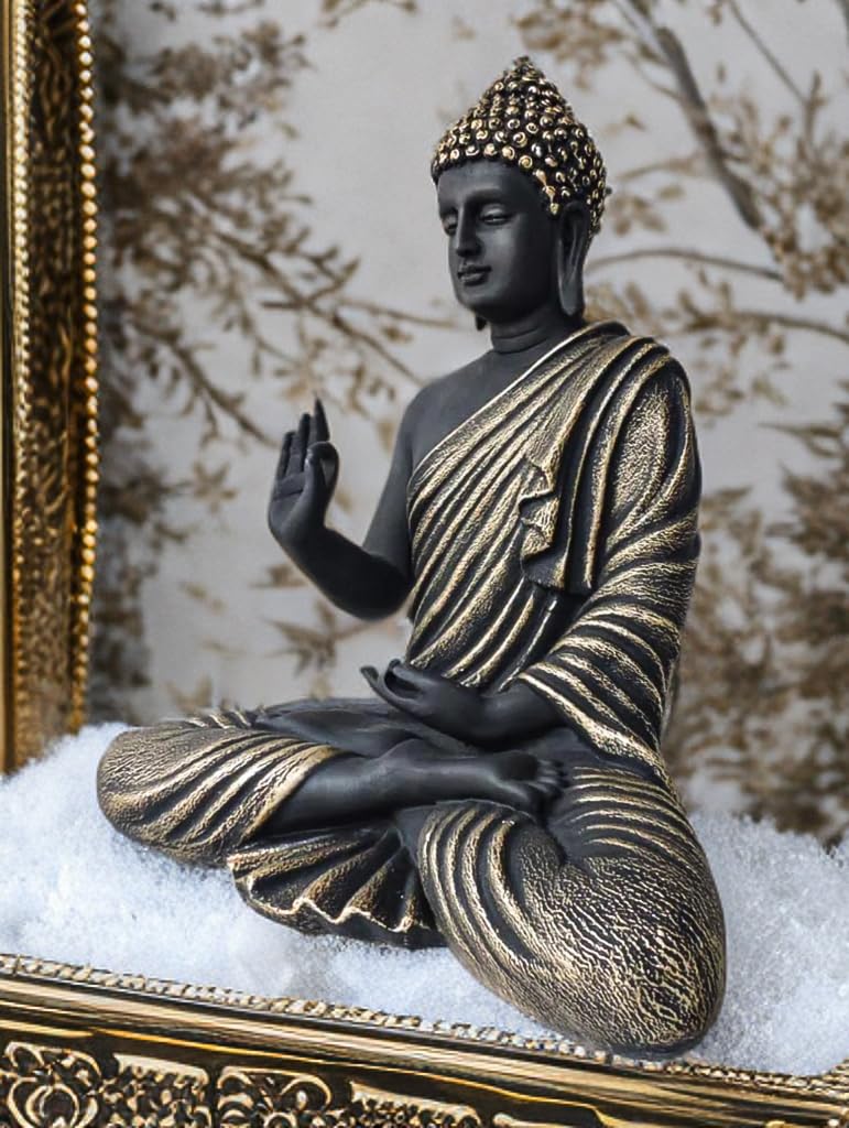 Resin Meditating Sitting Buddha, Gautam Buddha Statue, Black Golden Color