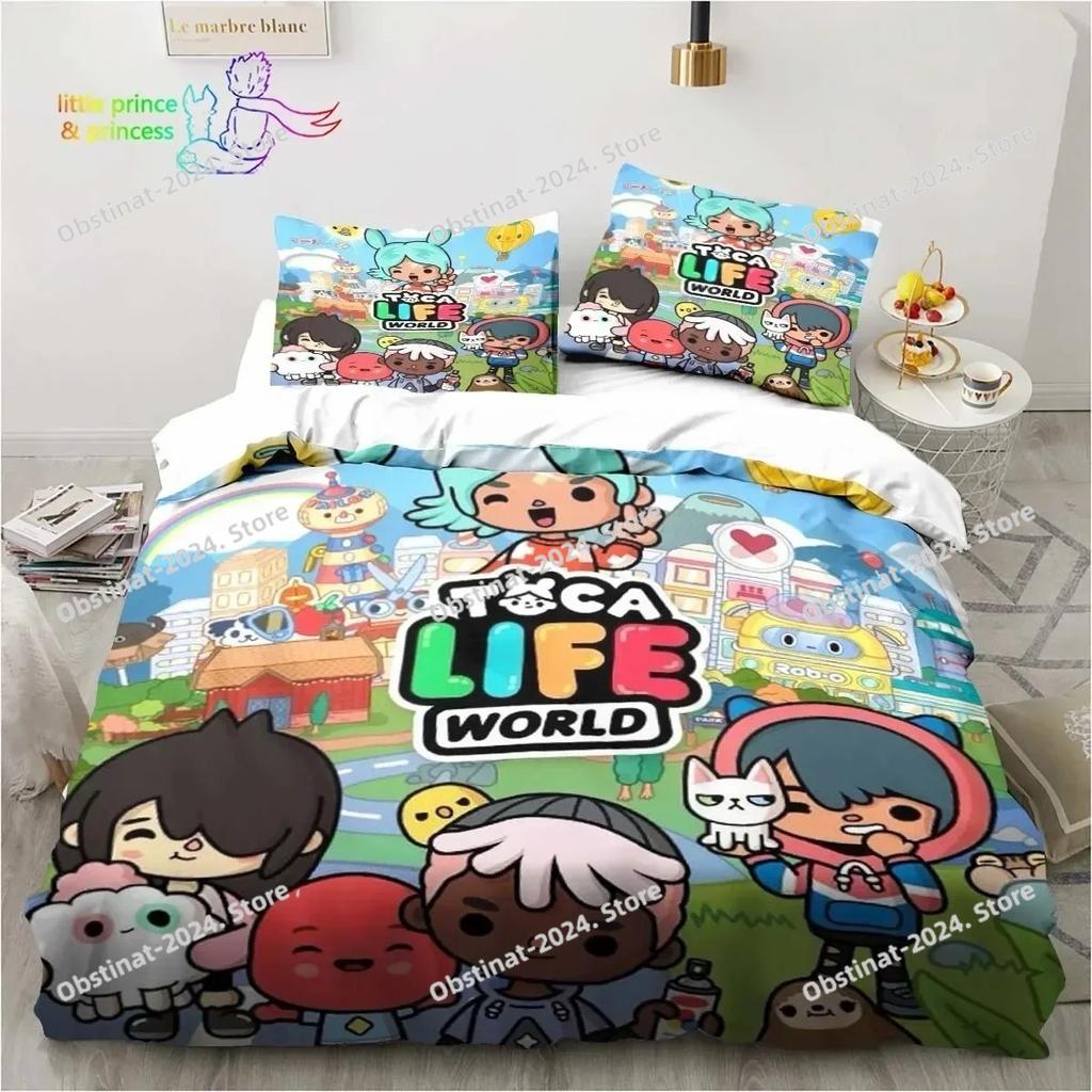 T-Toca Box Life World Cartoon Bedding Set Single Twin Full Queen King Size Bed Set Adult Kid Bedroom Bedding Gift