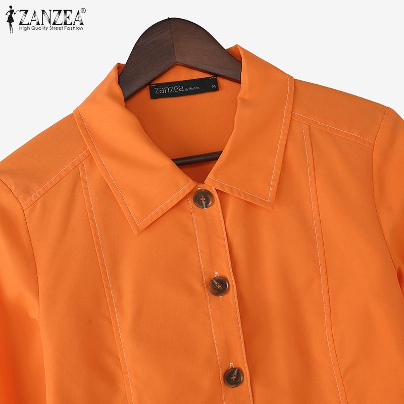 ZANZEA Women Turn Down Collar Casual Long Sleeve Plain Blouse