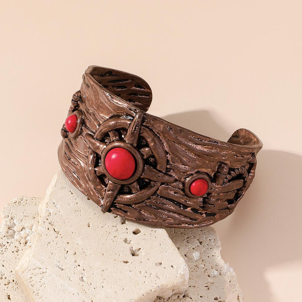 Cross Border Hot Retro Ethnic Style Inlaid Turquoise Bracelet For Women Of The Miao Ethnic Group Carved Into Old Bohemian Style Accessories