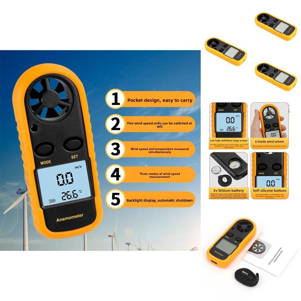 Digital Anemometer Wind Speed Meter With Backlit Display For Weather Monitoring