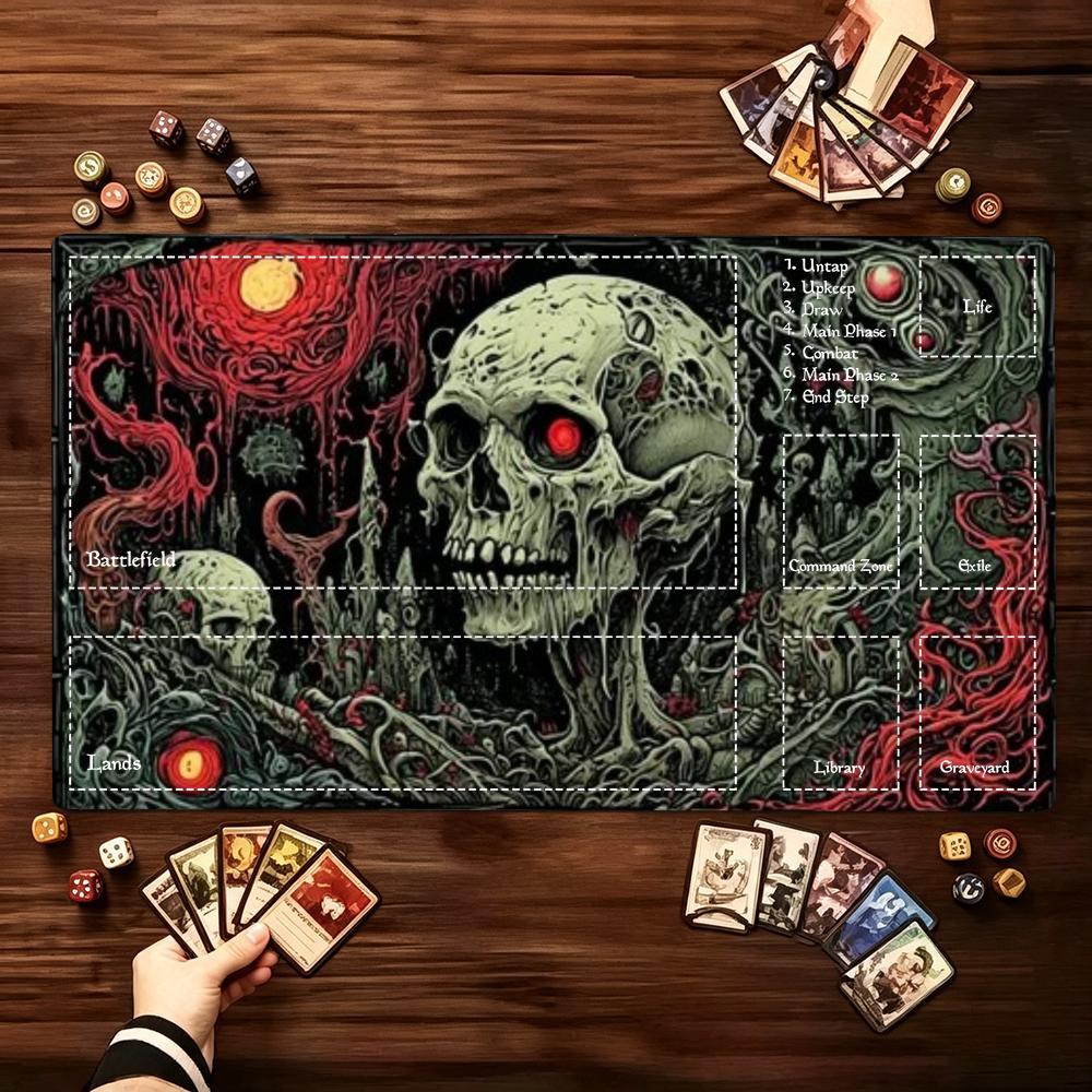Vibrant Neon Psychedelic Skull Art NonSlip Rubber Game Playmat Smooth Table Mat For Tabletop Card Game Desktop Gaming Daily Use