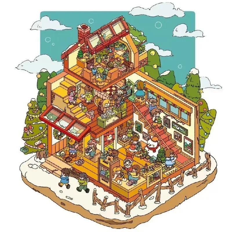 Cartoon Miniature Scene 3D Stickers Retro DIY  PET Landscape Stickers Decompression Korean Stationery Scrapbooking Posters