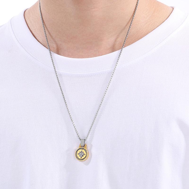 Personalized Stainless Steel Pentagram Pendant Necklace for Men Women Hip Hop Gold Color Trend Jewelry Round Charms Gift
