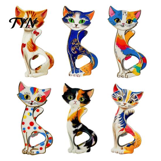 Cat Bottle Opener Fridge Magnet, Vintage Cartoon Kitten Decorative Magnetic Opening Tool for Home Bars and Kitchen Durable Beer