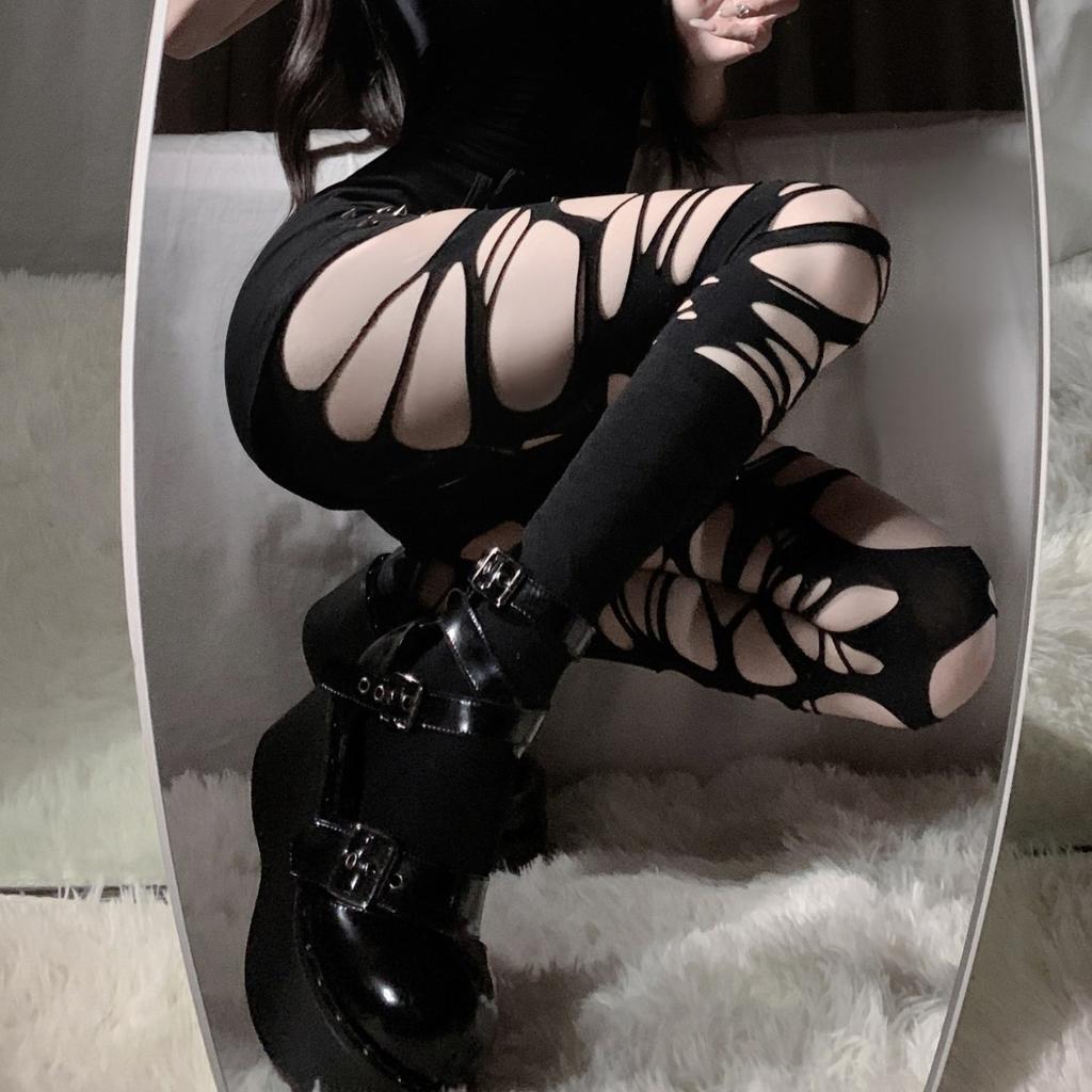 High Elastic Hand Tear Stockings Spice Girl Open Black Silk Sexy Fun Black Silk Big Ripped Stockings Pants