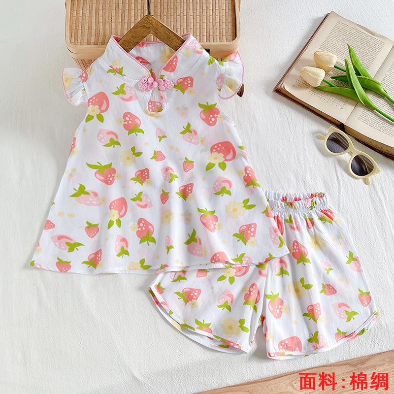 Girls Summer Floral Rayon Vest And Shorts Set Cute Baby Cotton Silk Home Wear Two Piece Outfit For Kids