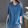 New Summer Loose Round Neck T-shirt for Women's Literary Style Half-sleeved Irregular Patch Top for Women