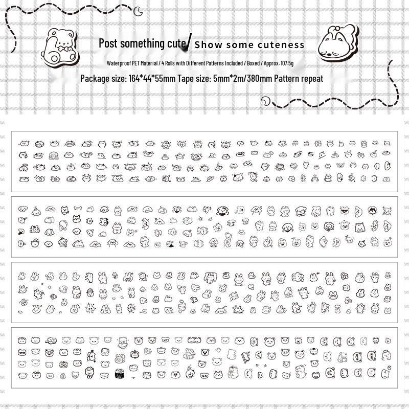 ZABC Minimalist Life Series Die-Cut Sticker Tape Set - 4 Rolls