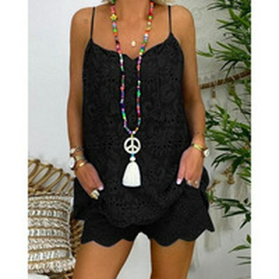 

European-American Sleeveless Ruffle Camisole & Embroidered Shorts Set - 2026 Collection Small