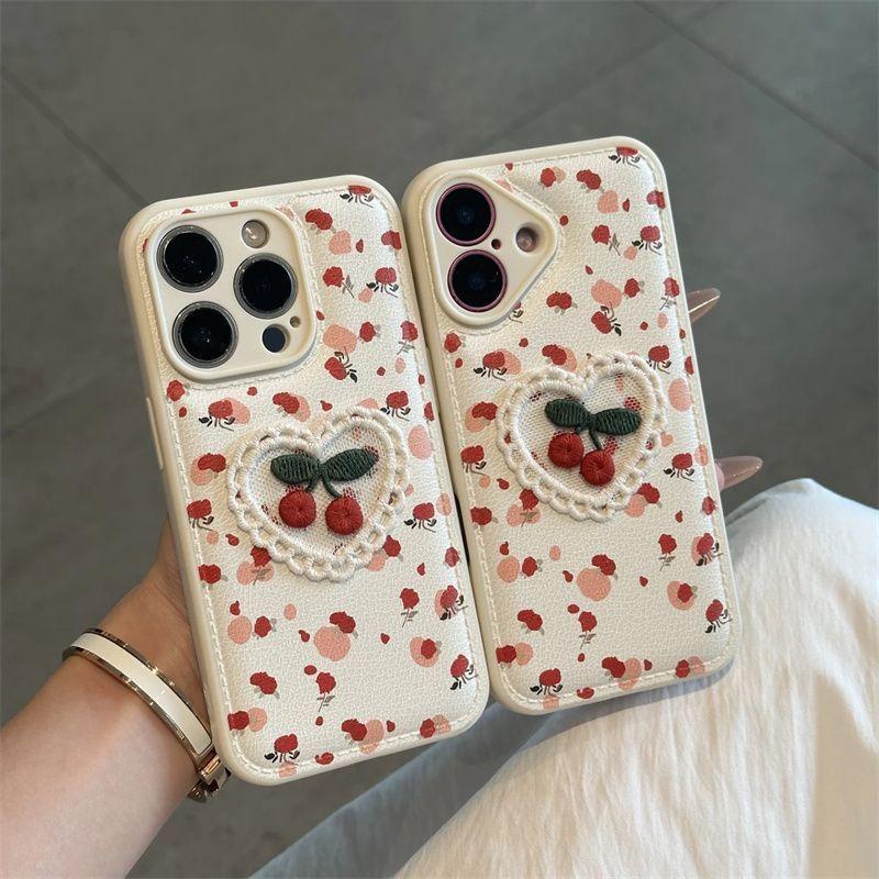 Cartoon embroidery plush cherry iPhone11promax Apple 11 mobile phone case 11 all-inclusive 11 drum bag 11 air cushion