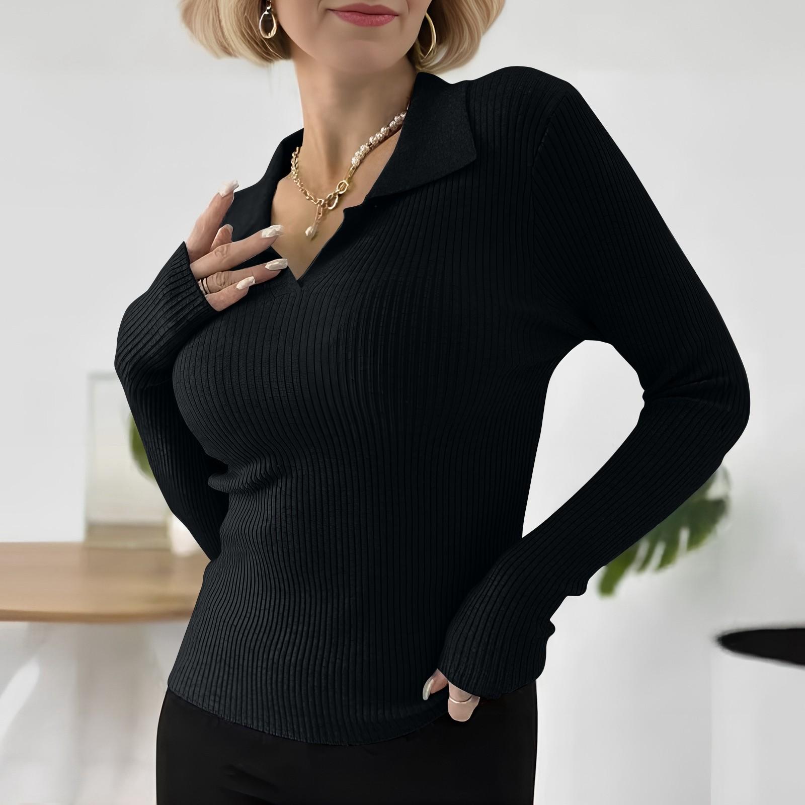 

Женский модный повседневный однотонный свитер с длинным рукавом, тонкий свитер, пуловер, топ M чёрный