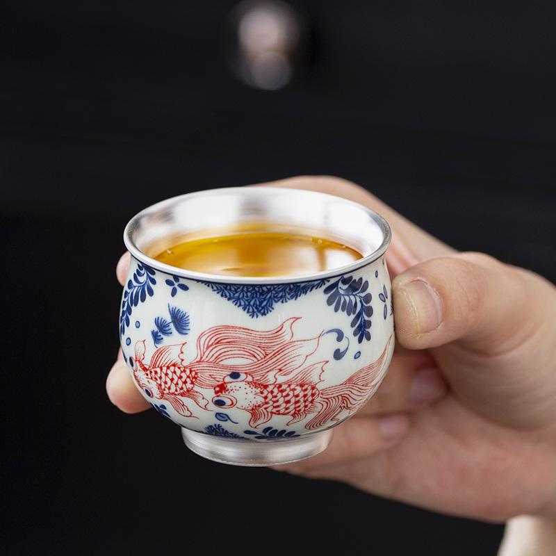 High-End Blue And White Silver Master Cup Ceramic Tea Cup Retro High-End Personal Special Single Cup Kung Fu Tea Set Teacup