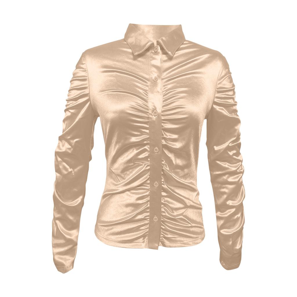 Damenmode Sexy Plissee Cardigan Revers Einreihiges Langarmhemd