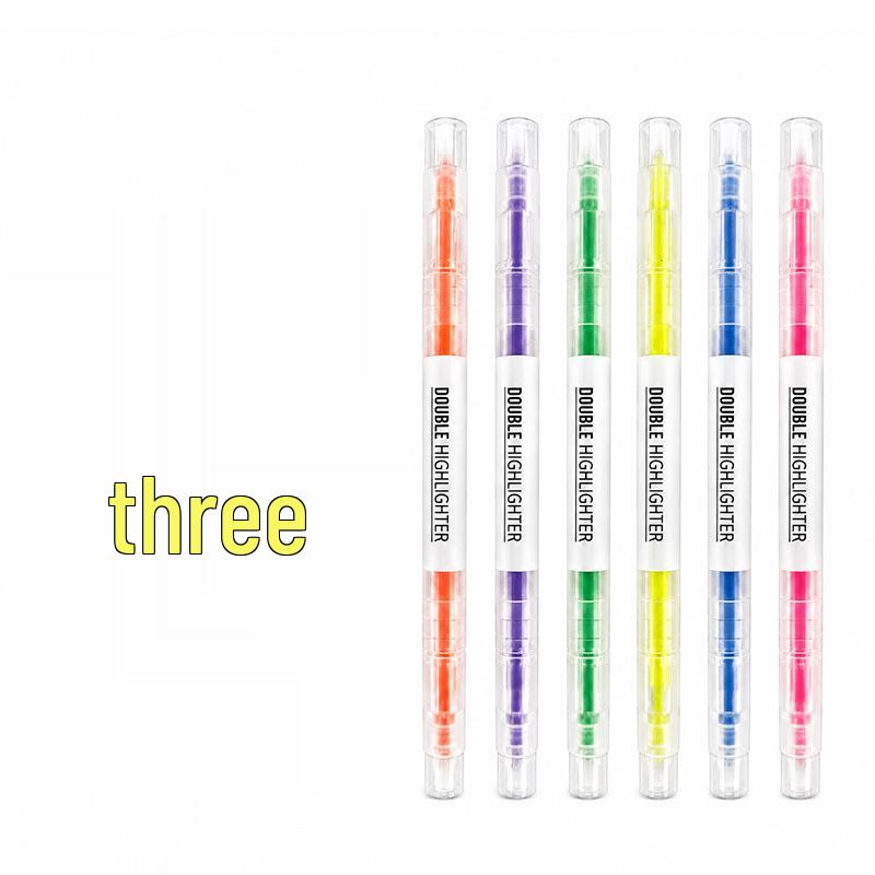 6-Color Double-Ended Fluorescent Highlighter Pen Set with Oblique Tips for Students and DIY Projects