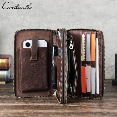 CONTACT'S Echtleder Geldbörse für Herren RFID Blocking Kartenhalter Luxus Designer Clutch Große Business Handtasche Handytasche