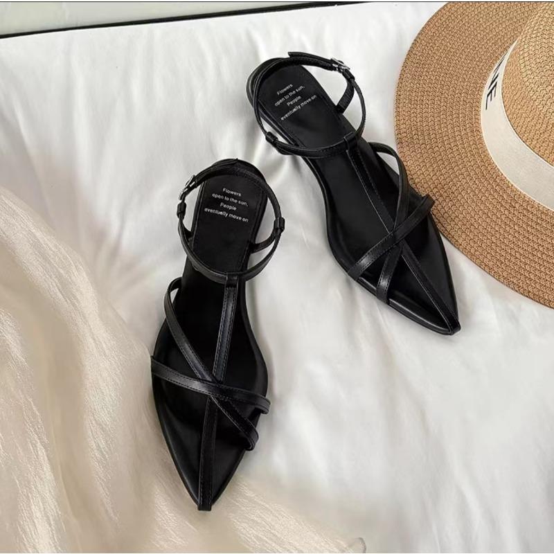 Fashion Fashionable and Stylish Slope-heeled High-heeled Sandals, 2025 New Summer Pointed-toe Cutout One-strap Roman Shoes