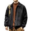 Men's Suede Plush Lapel Baseball Jacket - Retro American Casual Plus Size Outerwear for Spring and Autumn
