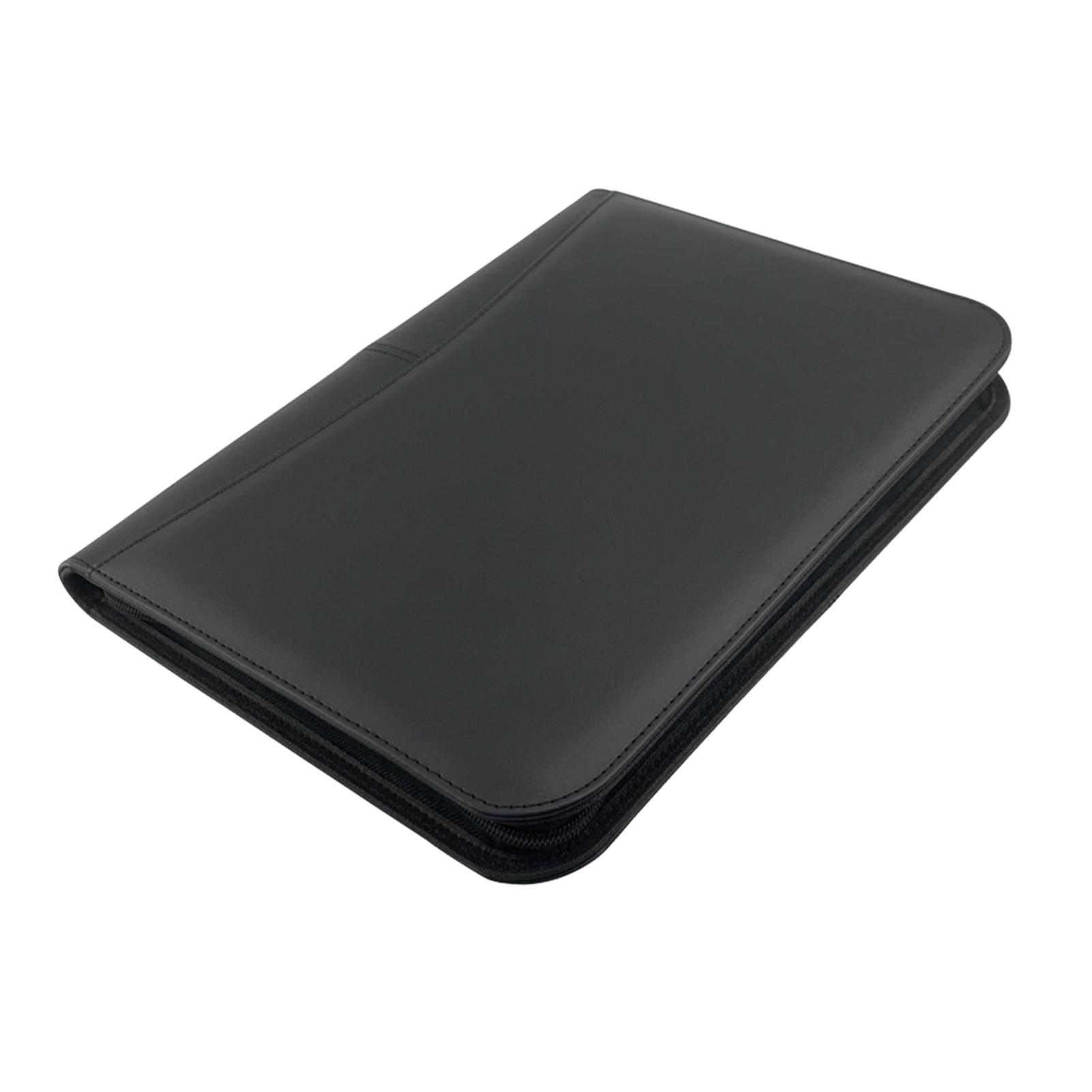 Painter Black Bisofice Zippered Business Padfolio A4 Pu Leather Portfolio Organizer For Interview Resume Document Planner Agenda