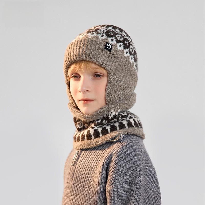Kids Winter Knit Hat And Scarf Set With Fleece Earmuffs For Outdoor Warmth And Wind Protection