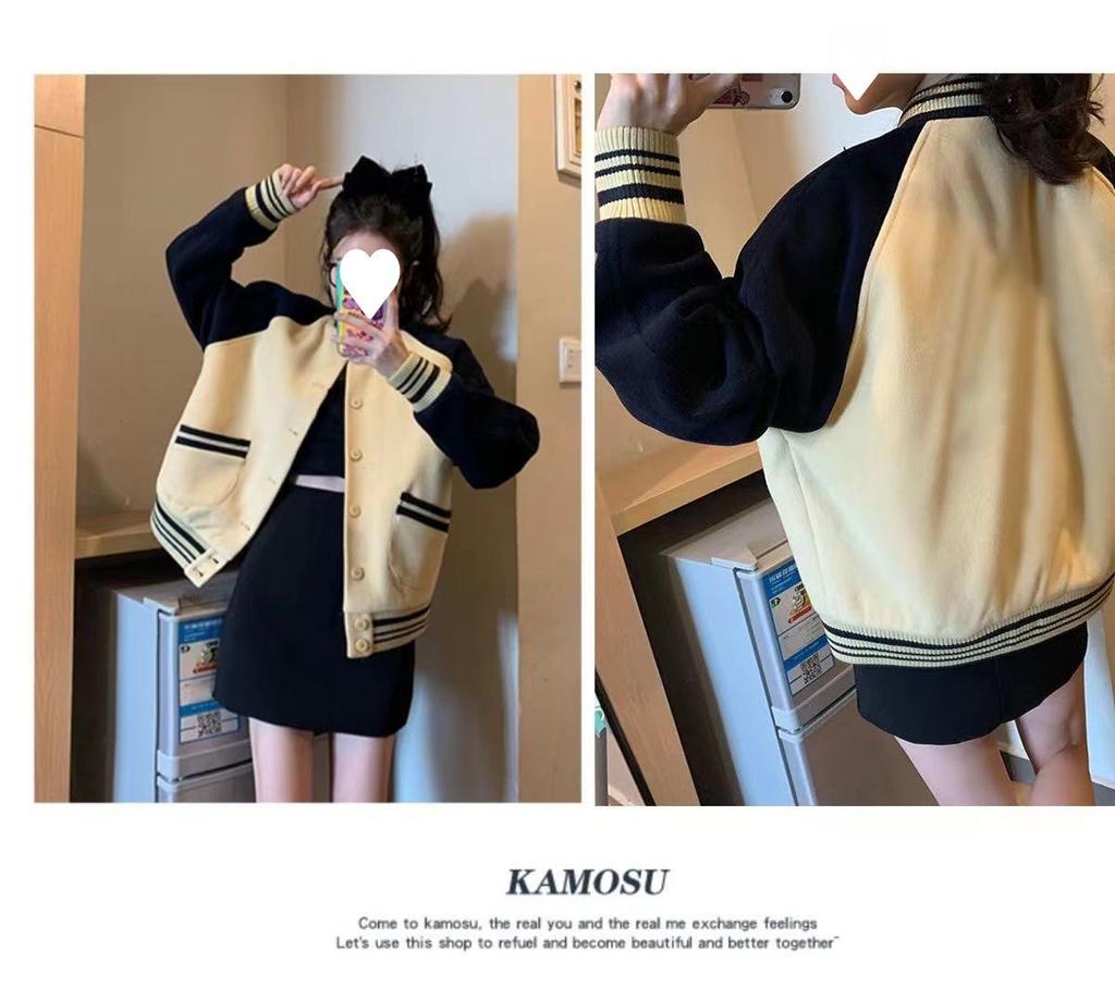 Women's Retro Baseball Jacket, Korean Style, Loose Fit, Long Sleeve, Autumn/Winter 2025.